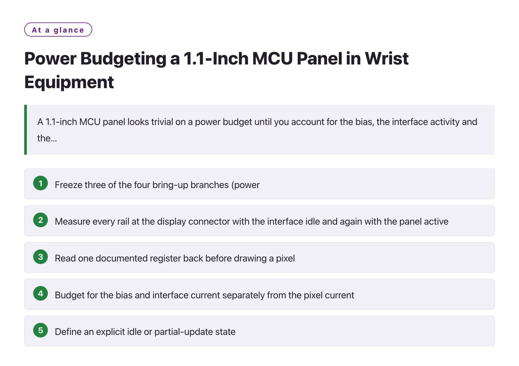 Power Budgeting a 1.1-Inch MCU Panel in Wrist Equipment——全文要点速览